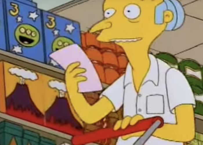 M. Burns fais ses courses avec une liste de courses