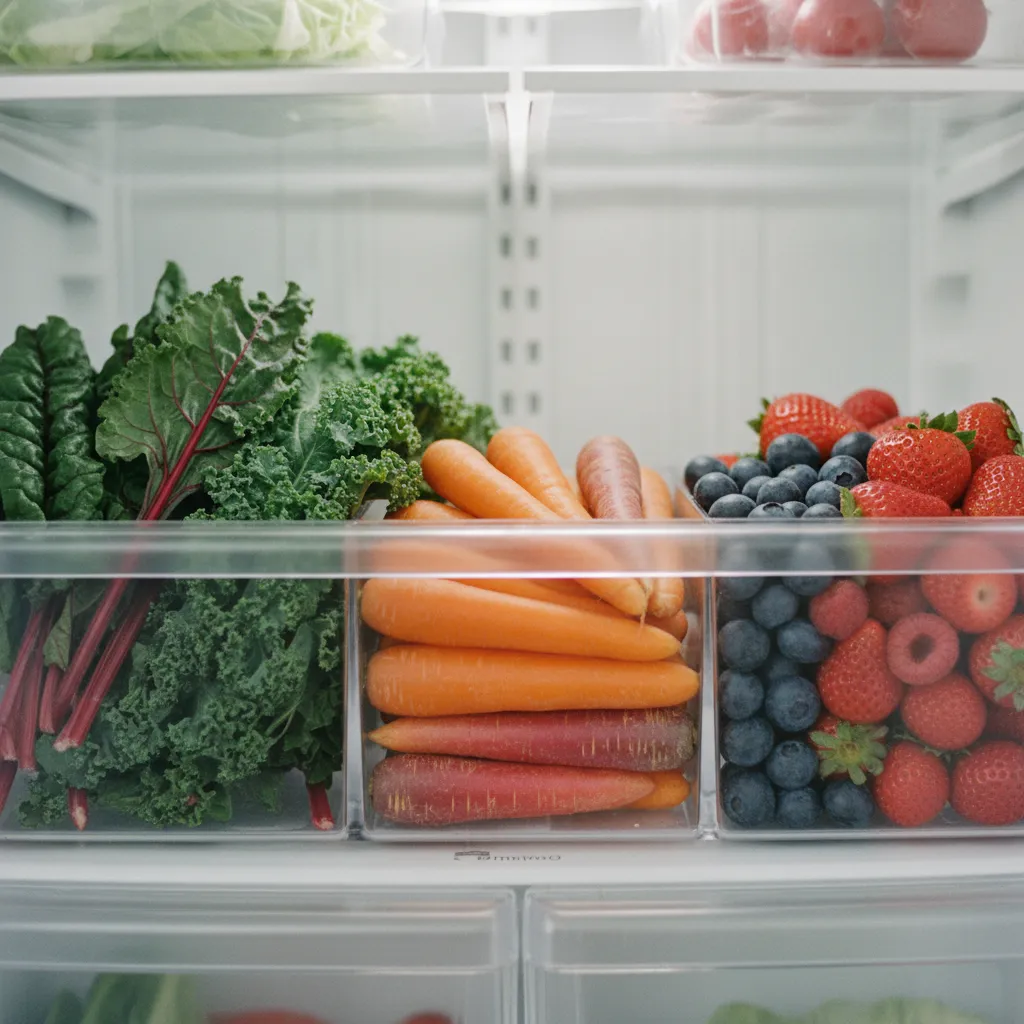 Le bac à légumes du réfrigérateur maintient une humidité adaptée aux fruits et légumes fragiles