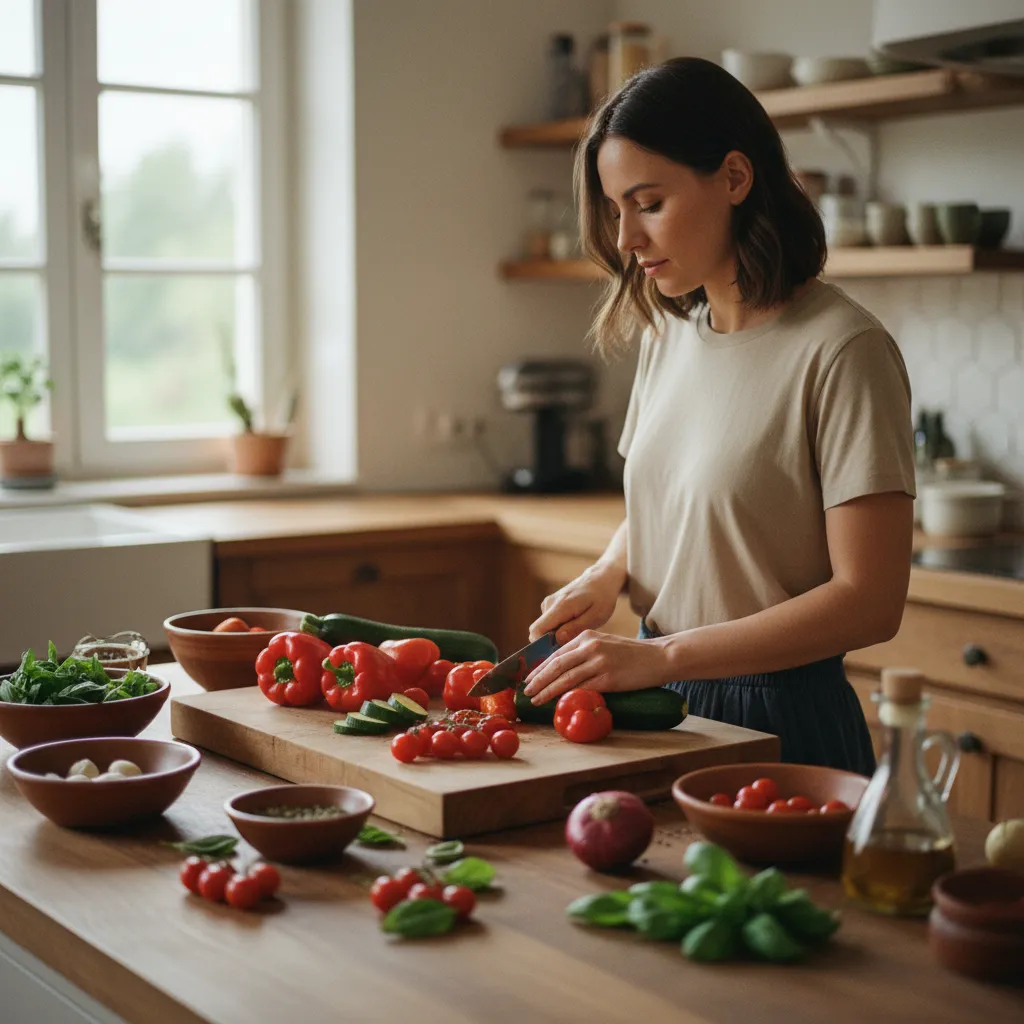 La phase de découpe des légumes, étape clé pour une session de batch cooking efficace