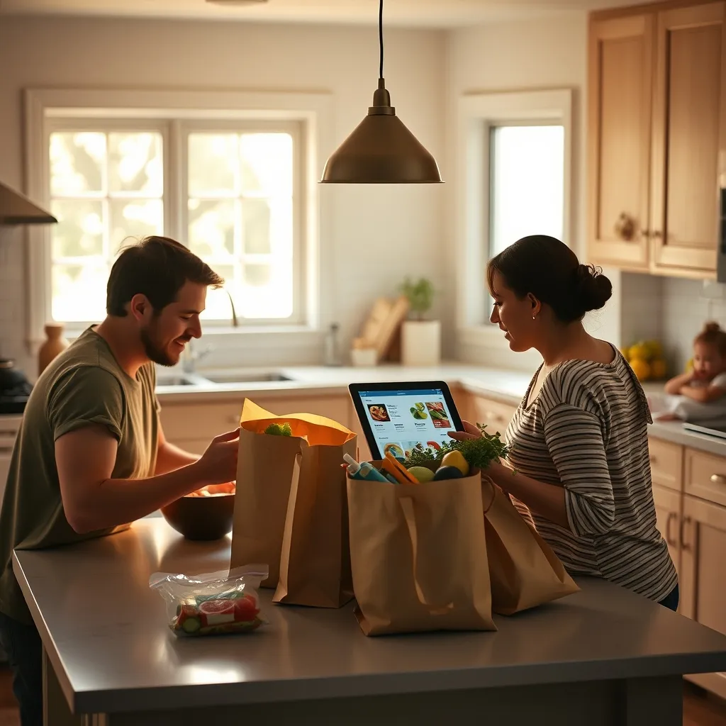 Une famille organise ses courses de la semaine grâce à une application partagée