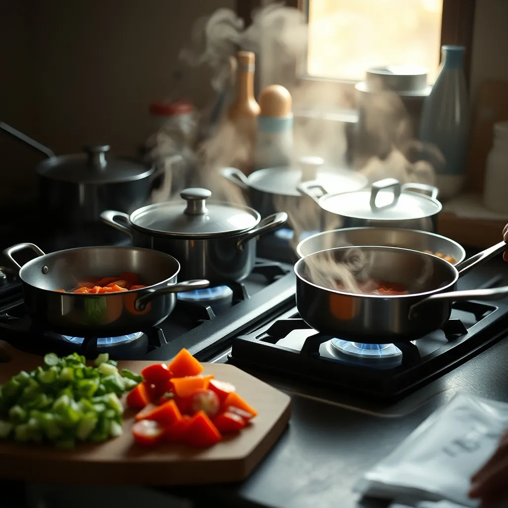 Pendant une session de batch cooking, plusieurs cuissons sont lancées en parallèle pour optimiser le temps