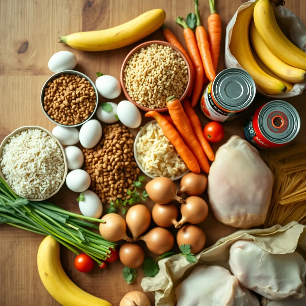 Les produits de base d'un panier étudiant hebdomadaire à petit prix