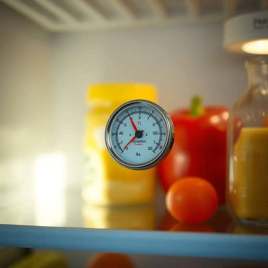 Un thermomètre dans le frigo permet de vérifier que la température reste entre 0 °C et 4 °C