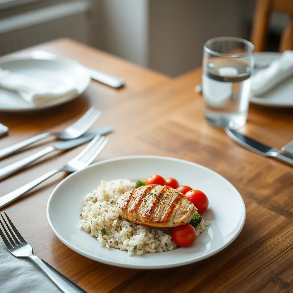 Une assiette équilibrée selon la règle du tiers protéines, féculents et légumes