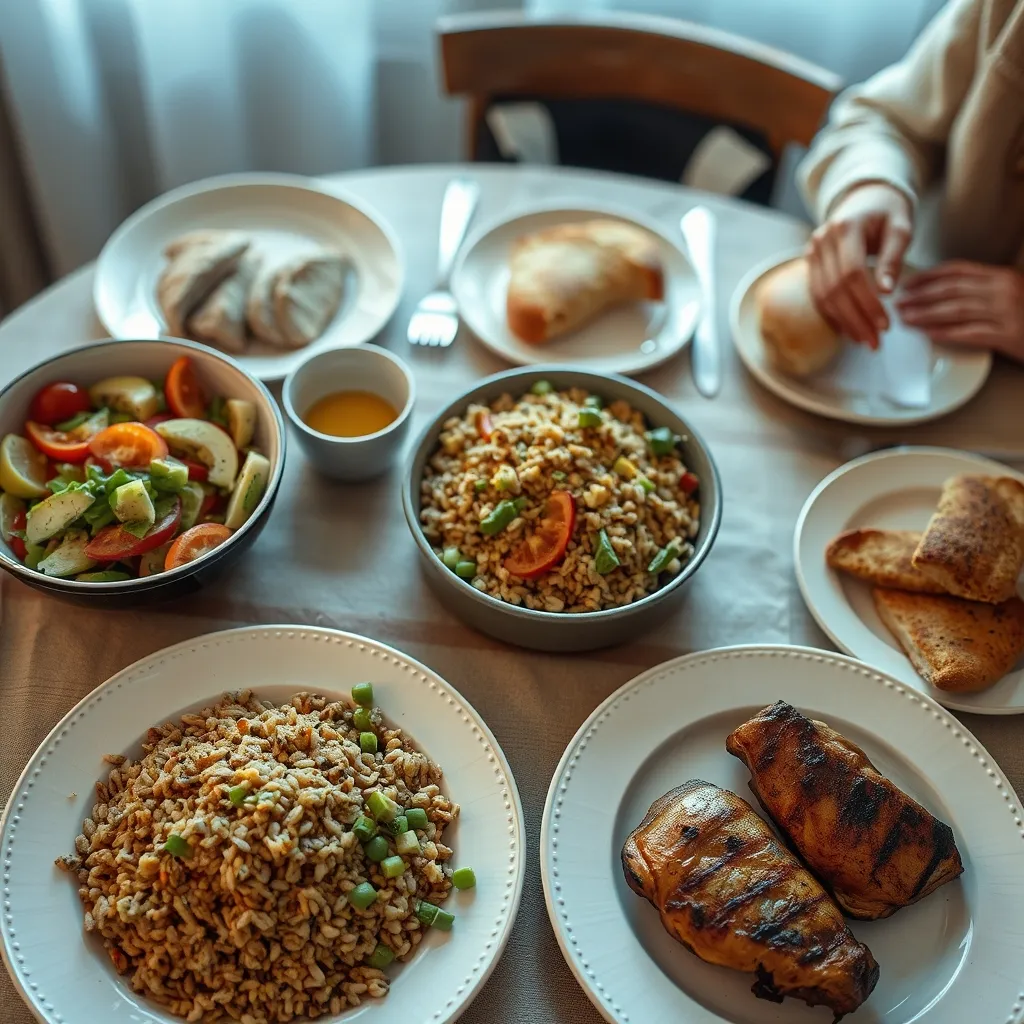 Un repas familial équilibré préparé grâce à une planification hebdomadaire bien pensée