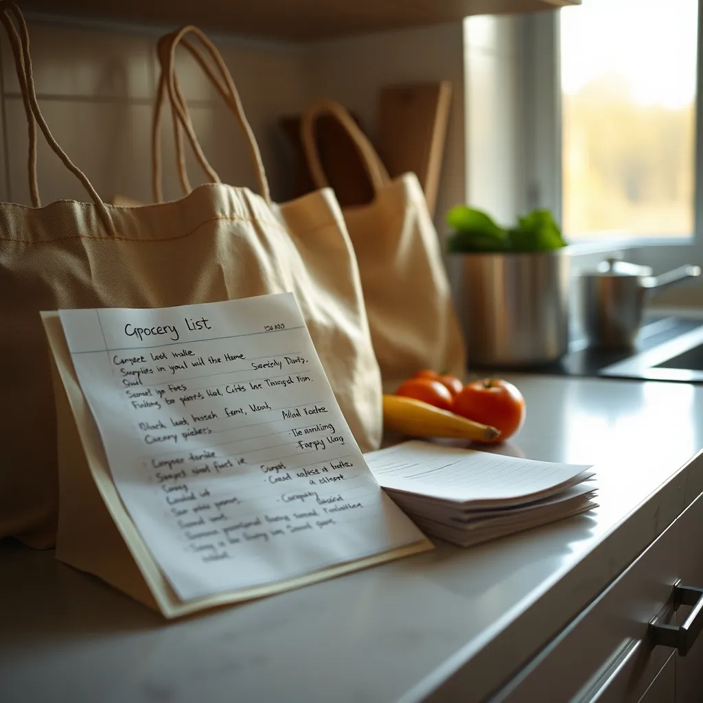 Liste de courses organisée par rayon pour un menu de printemps sans gaspillage