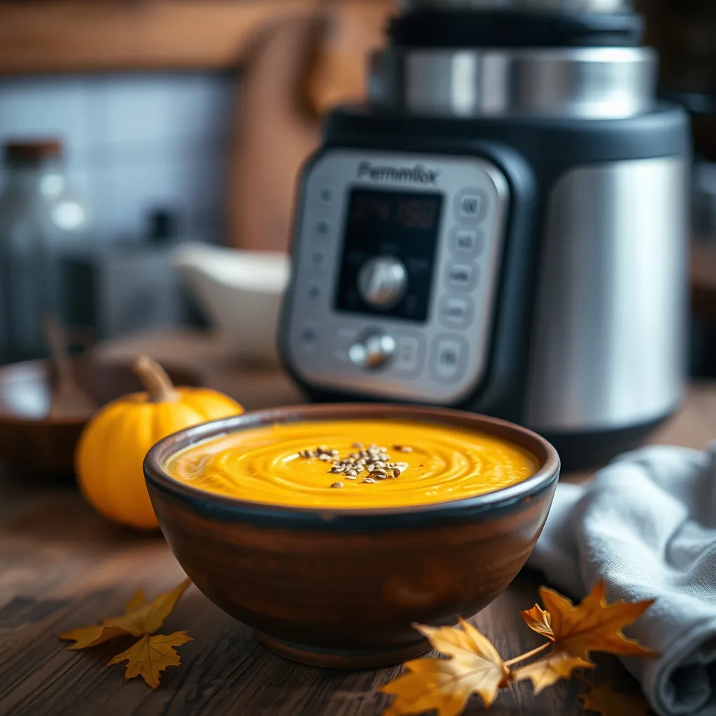 Velouté de butternut au cumin réalisé au Thermomix, seulement 180 kcal par portion