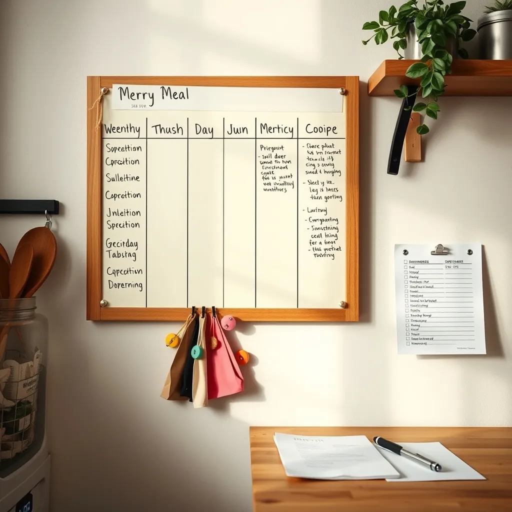 Un tableau de planification des menus affiché dans la cuisine pour visualiser la semaine