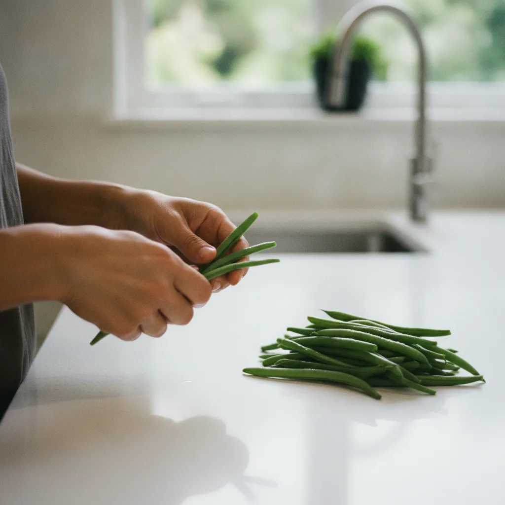 Équeutage des haricots verts avant le blanchiment