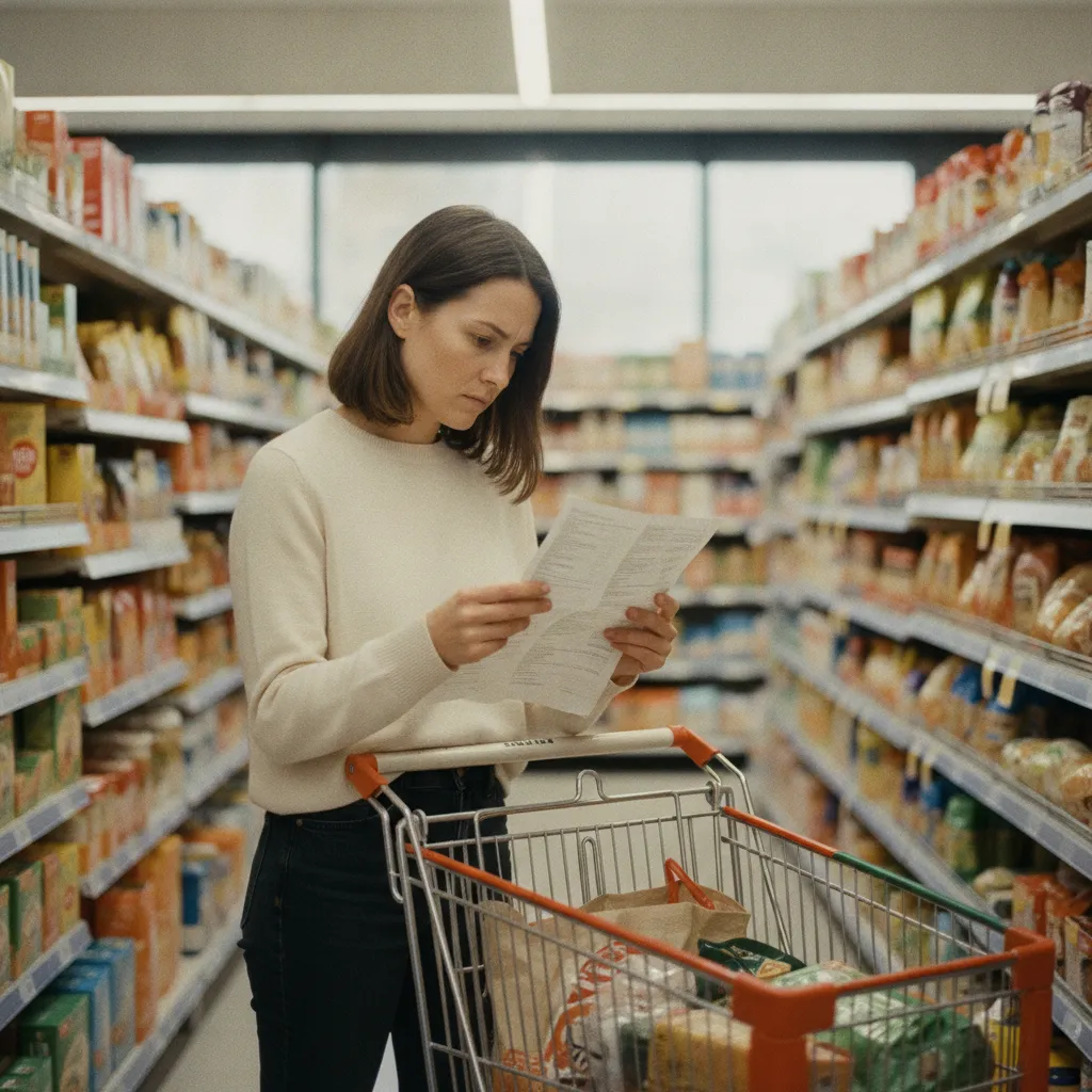 Consulter sa liste de courses imprimée en parcourant les rayons du supermarché