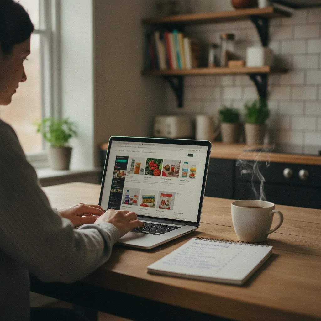 Préparer sa commande en ligne depuis la cuisine avec sa liste sous les yeux