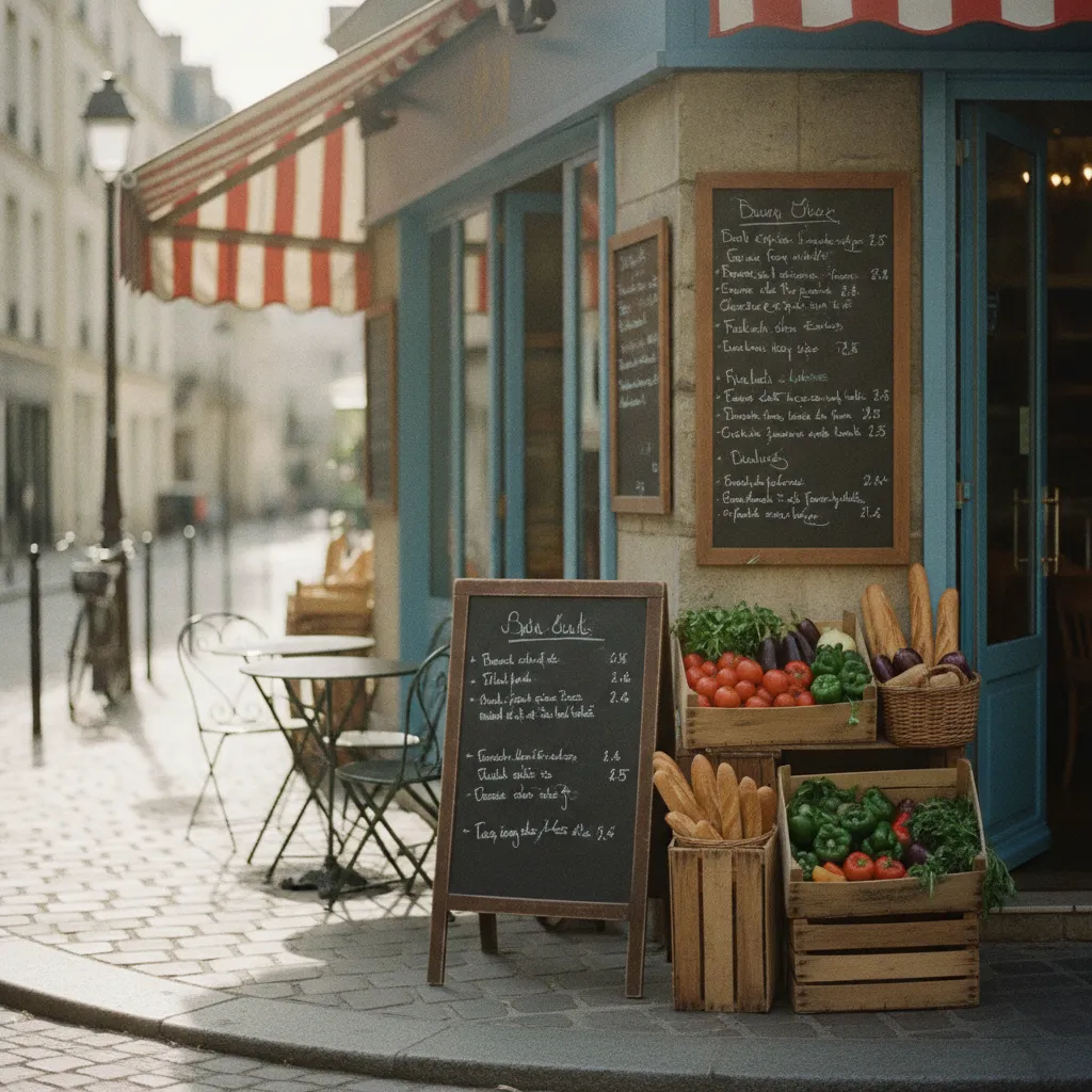 Un petit restaurant de quartier affichant son menu du jour sur ardoise