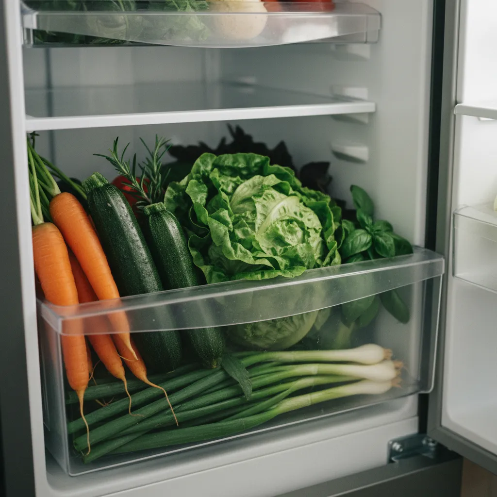 Le bac à légumes maintient l'humidité idéale pour conserver fruits et légumes frais