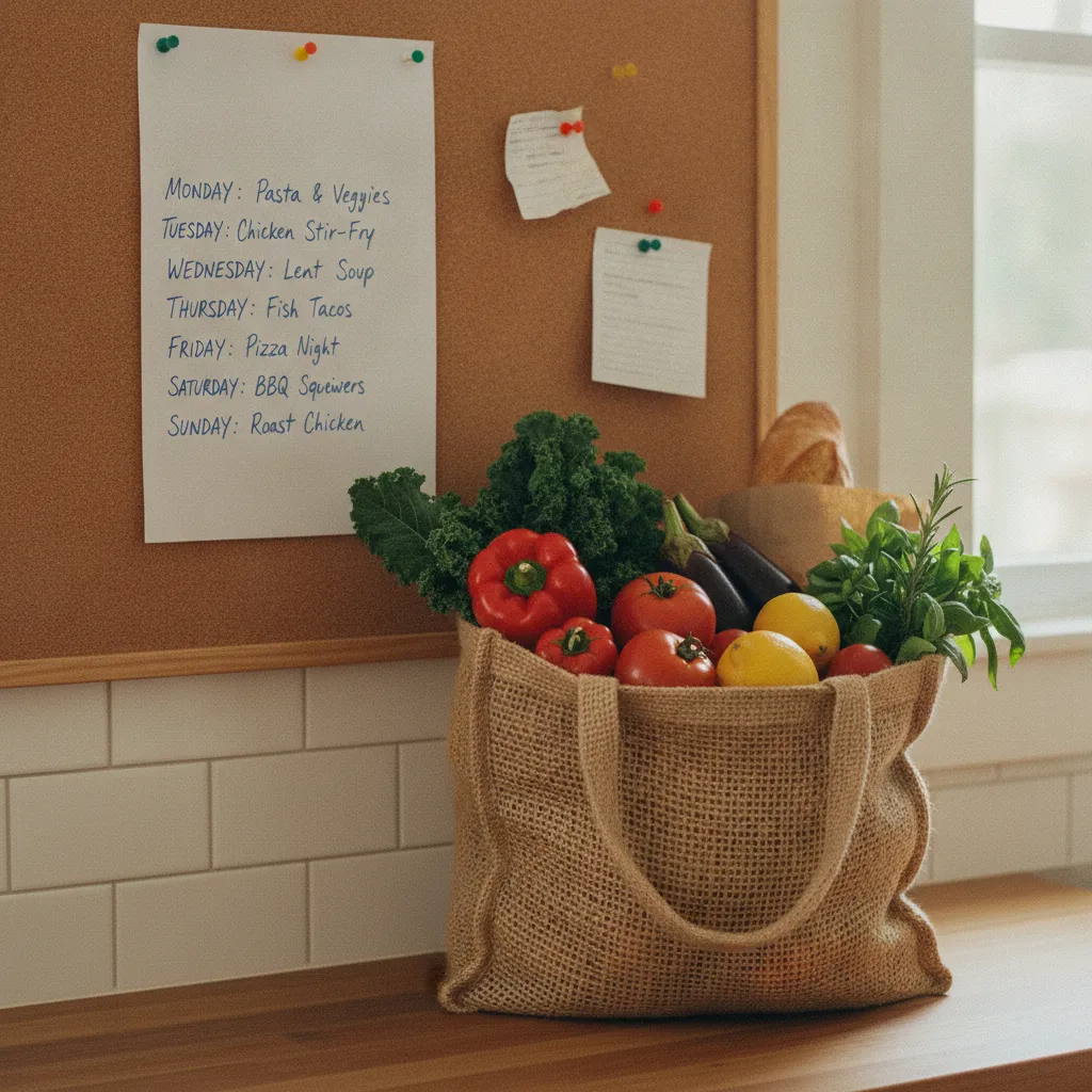 Un planning de menus hebdomadaire affiché dans la cuisine pour organiser les repas