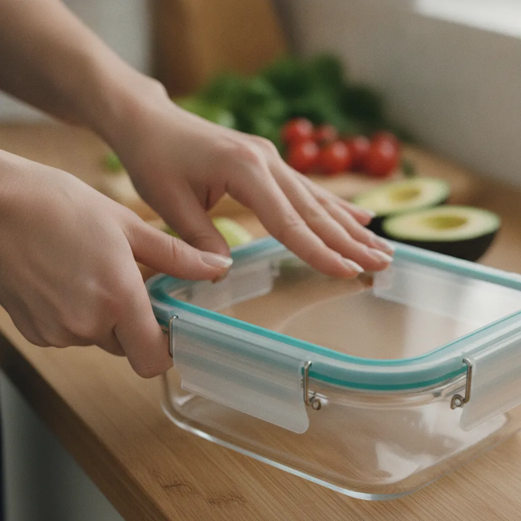 Le joint en silicone et les clips de fermeture garantissent l'étanchéité de la lunch box