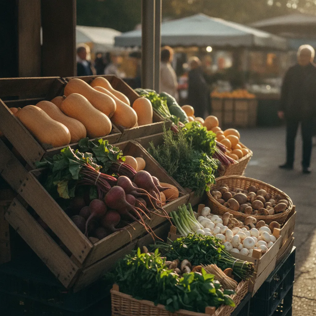Légumes de saison sur un marché : la base d'une entrée végétarienne gastronomique réussie