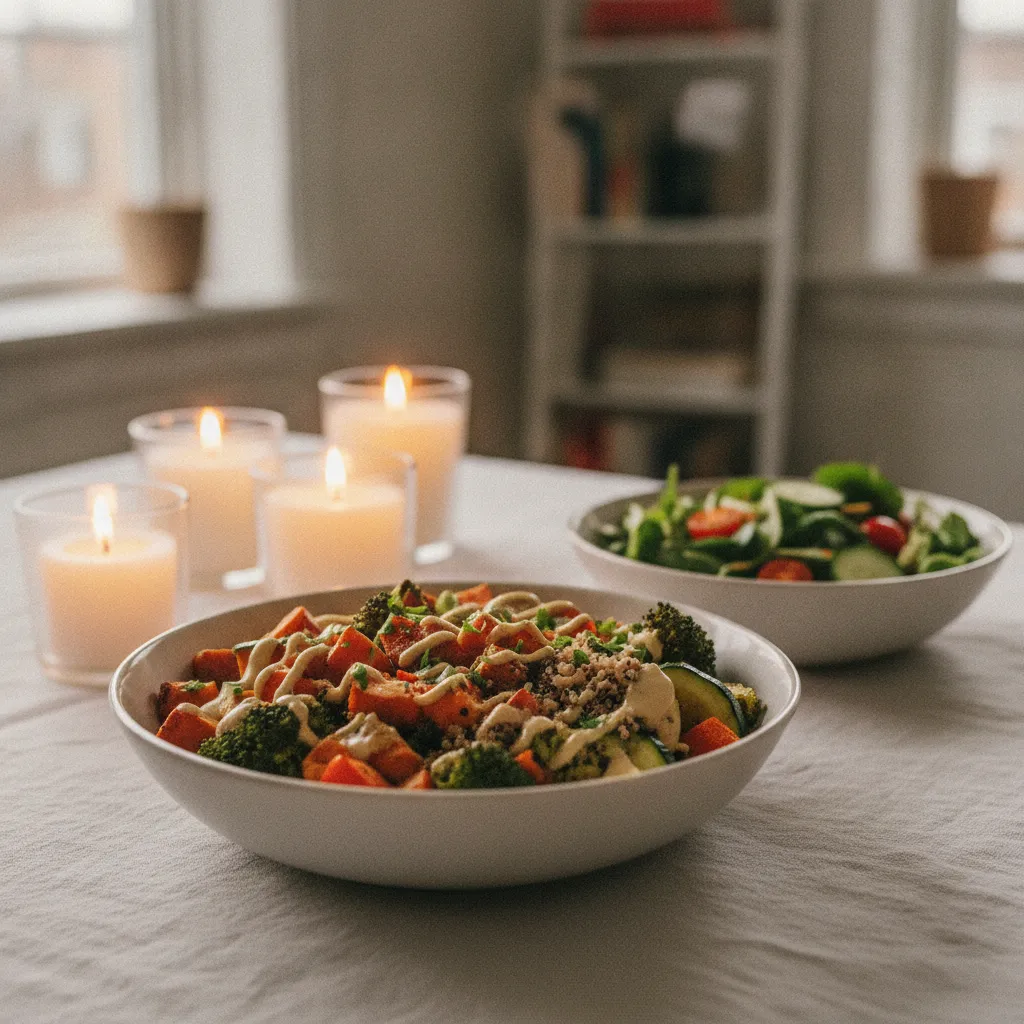 Un bowl tiède quinoa-légumes rôtis, parfait pour un dîner léger d'hiver