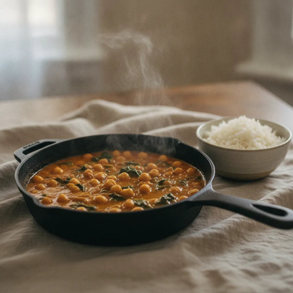 Le curry de pois chiches et épinards réunit protéines végétales et saveurs réconfortantes