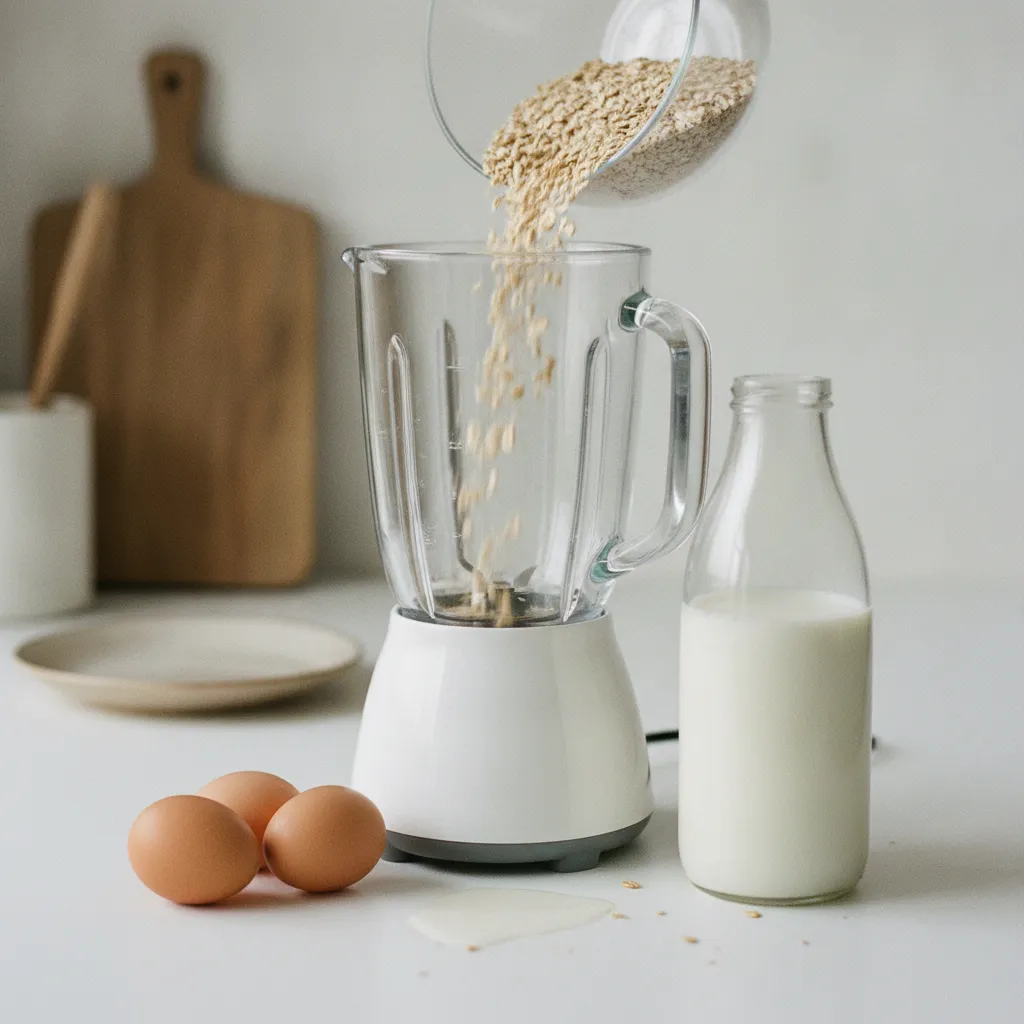 Flocons d'avoine prêts à être mixés en farine maison pour la pâte à pancakes