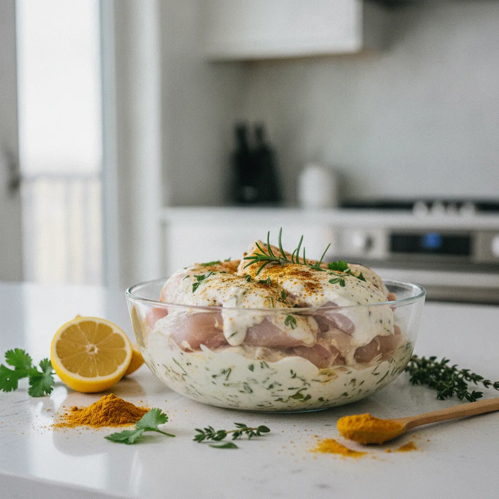 Marinade au yaourt et épices pour un poulet tendre et parfumé