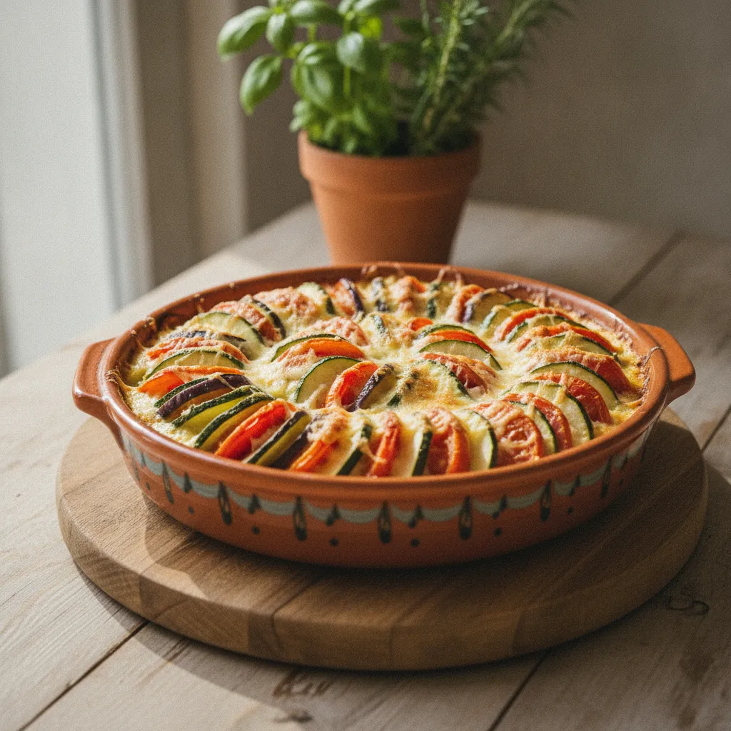 Gratin de légumes d'été à la ricotta, idéal pour un repas familial