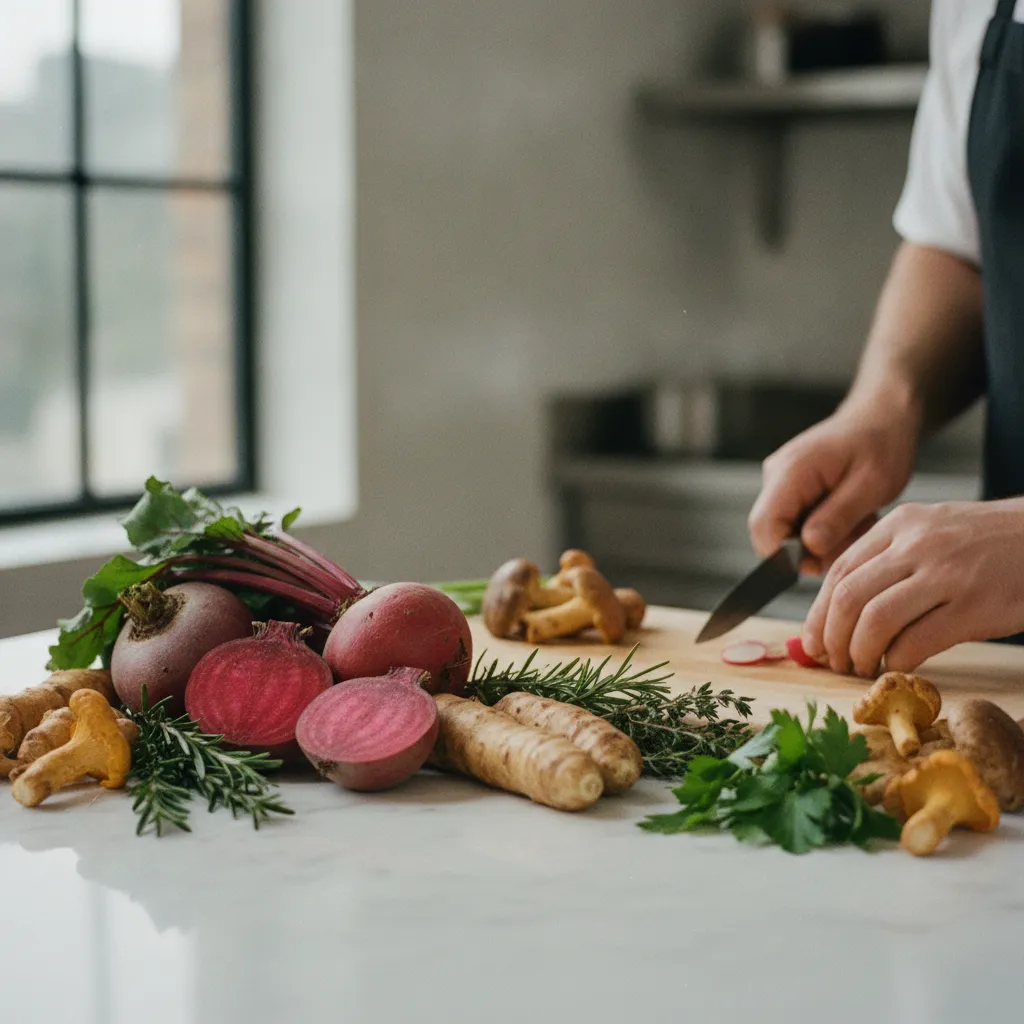 Sélection de légumes de saison prêts à être transformés en plats gastronomiques