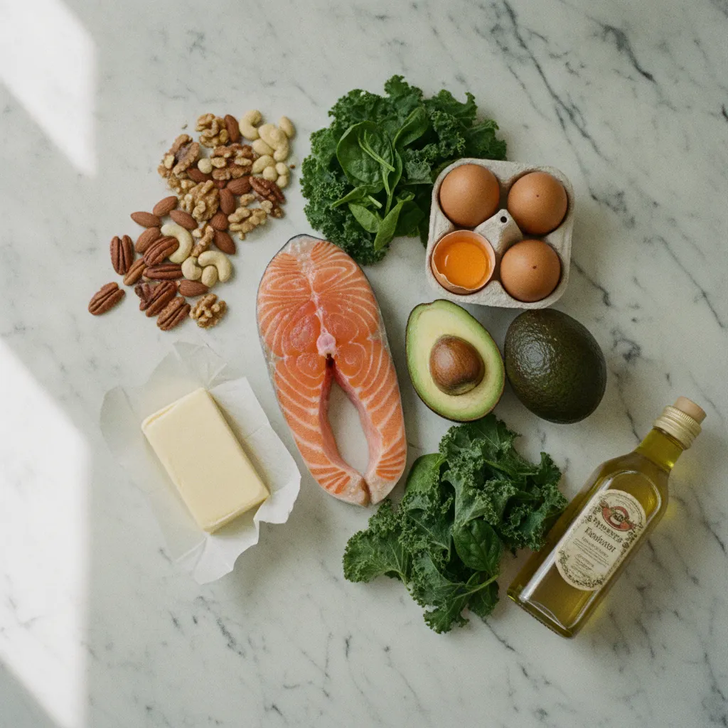 La liste de courses keto privilégie les protéines grasses, les légumes verts et les huiles de qualité