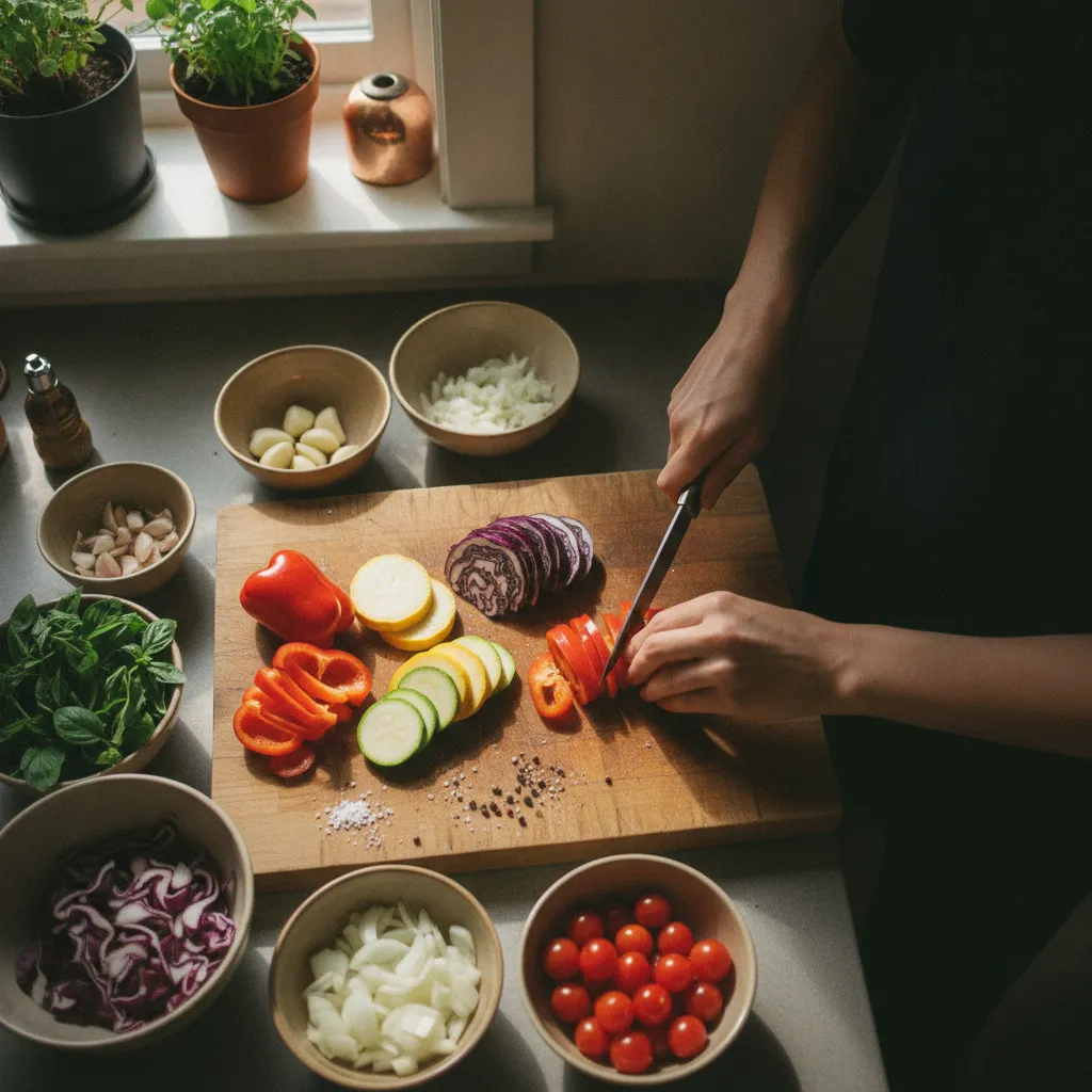 La découpe des légumes est la première étape d'une session de batch cooking réussie