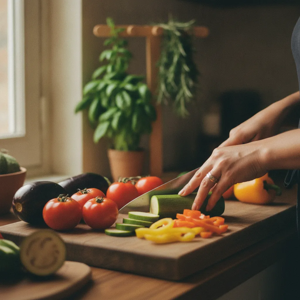 La découpe des légumes de saison pour la ratatouille de rentrée