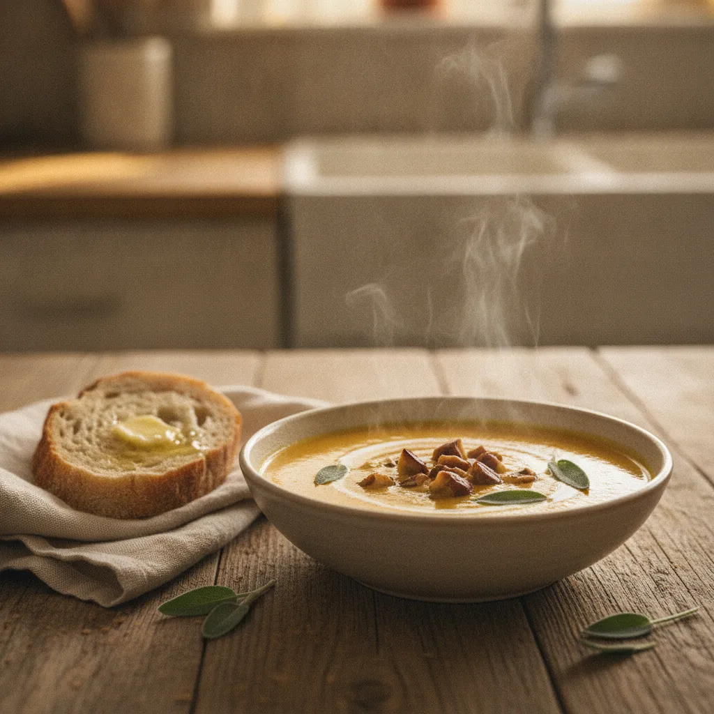 Un velouté de butternut aux châtaignes, recette réconfortante typique de novembre