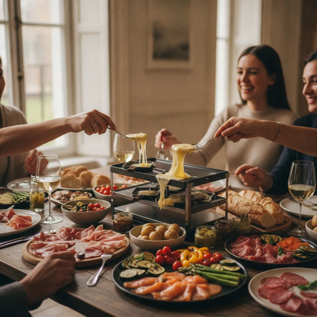 Une raclette version prestige avec saumon fumé, charcuterie fine et légumes grillés