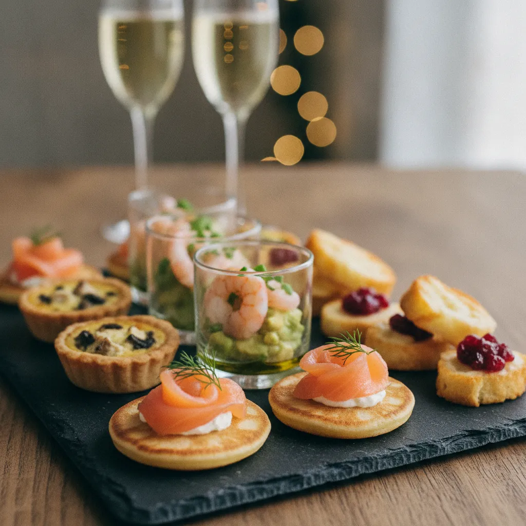 Un assortiment de bouchées festives pour un apéro dînatoire du Nouvel An réussi