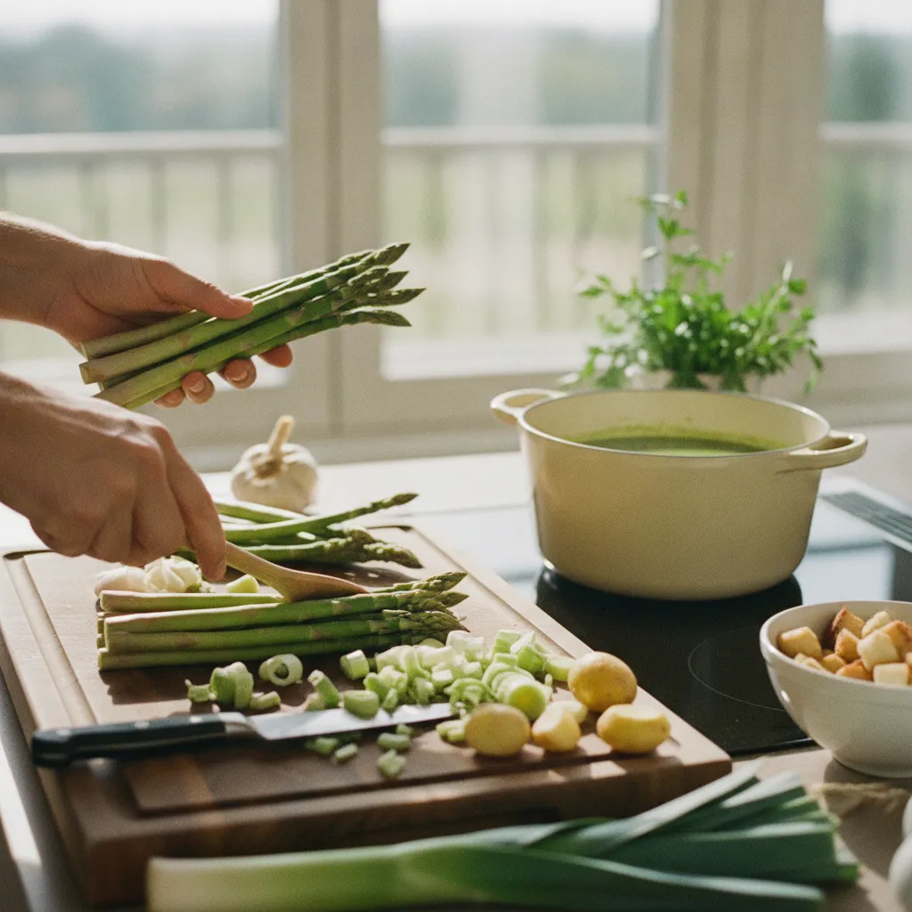 Les asperges vertes de saison sont parfaites pour une entrée printanière élégante