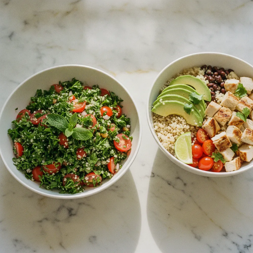 Taboulé libanais et bowl de quinoa : deux classiques du déjeuner froid équilibré