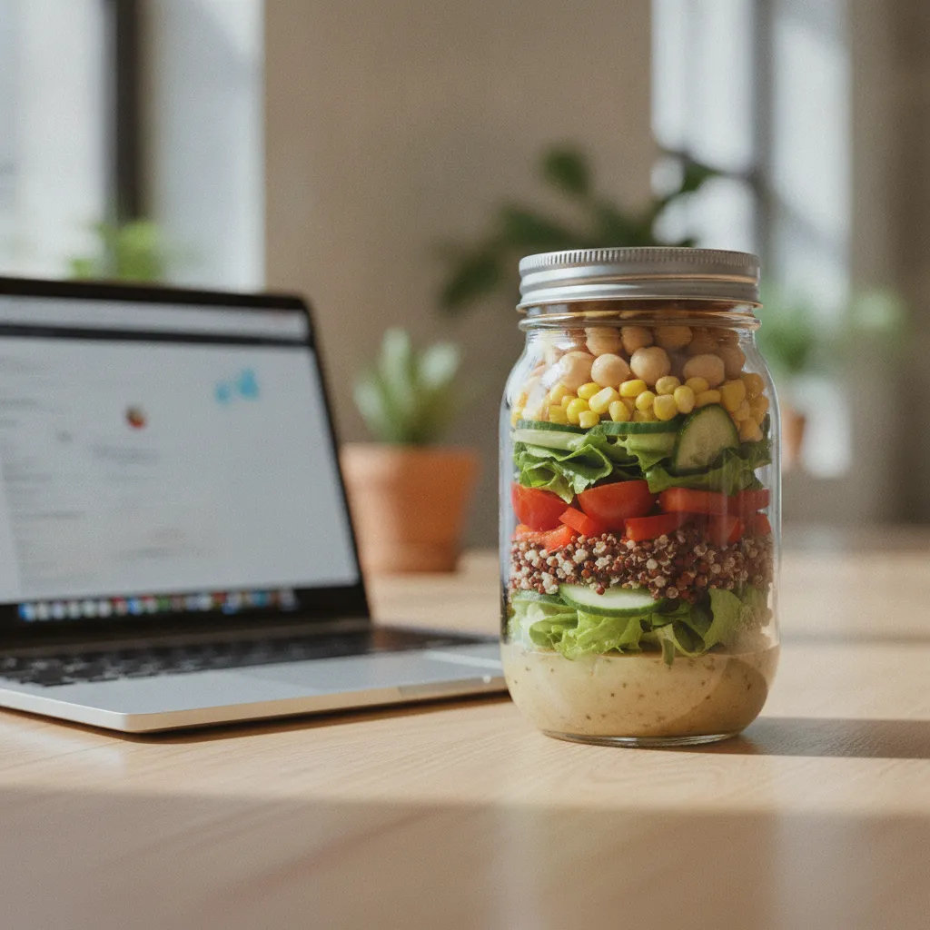La salade en bocal se transporte sans risque de fuite et conserve toutes ses textures