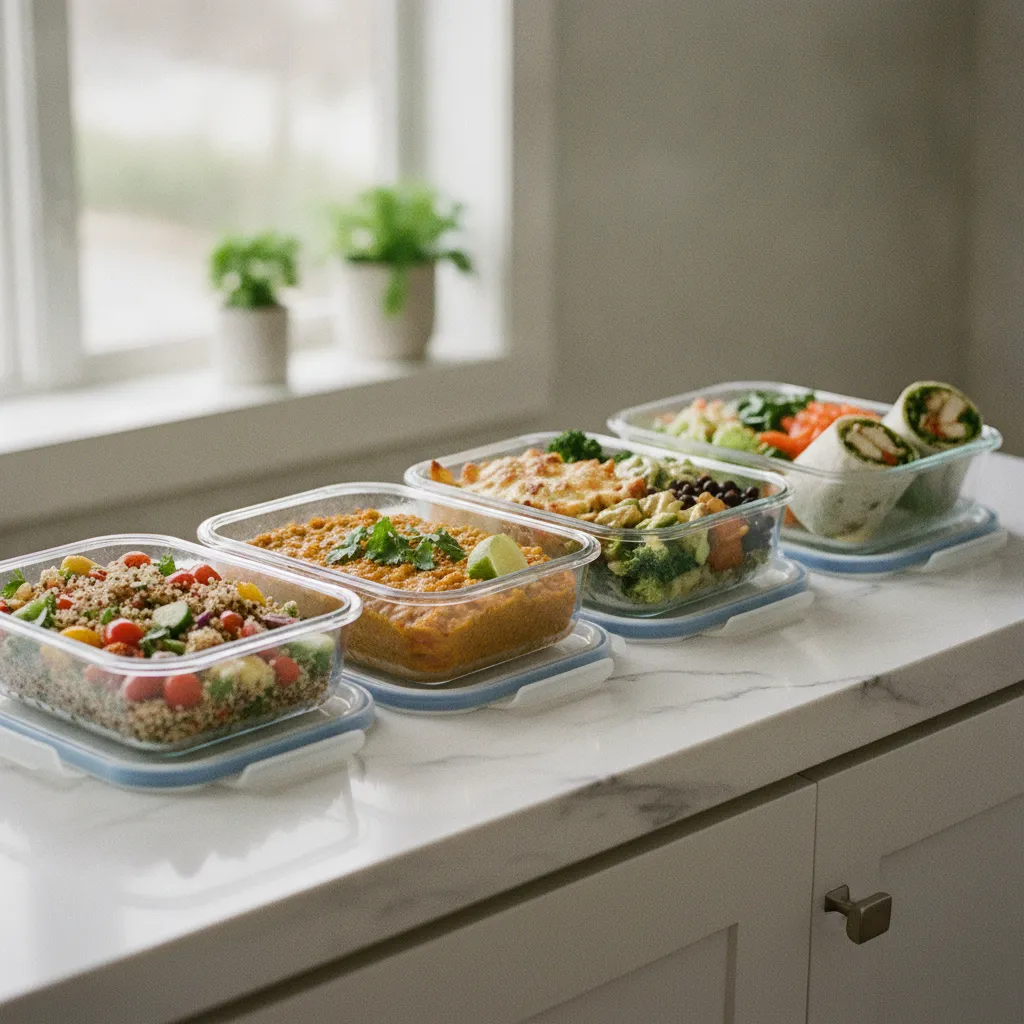 Une session de batch cooking prépare cinq déjeuners en moins de deux heures