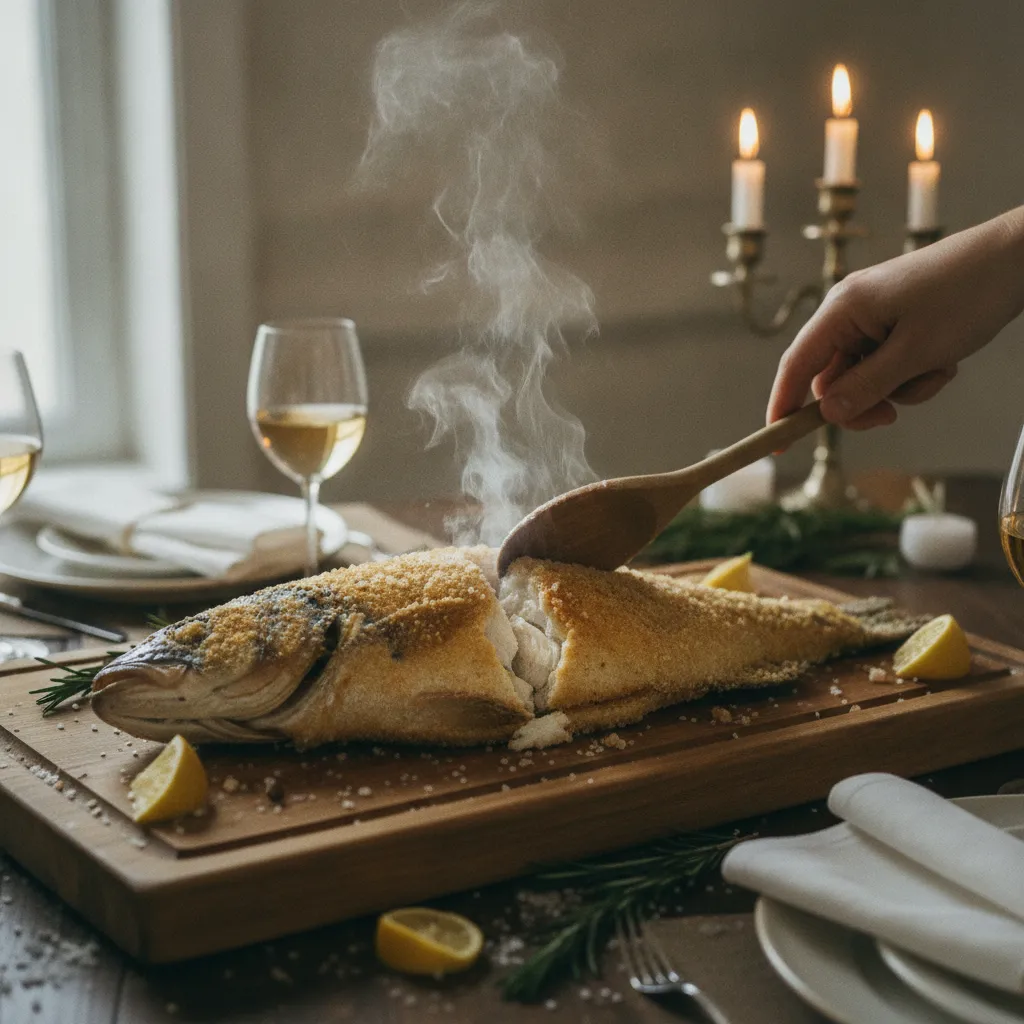 Le bar en croûte de sel, un plat spectaculaire à ouvrir devant les convives