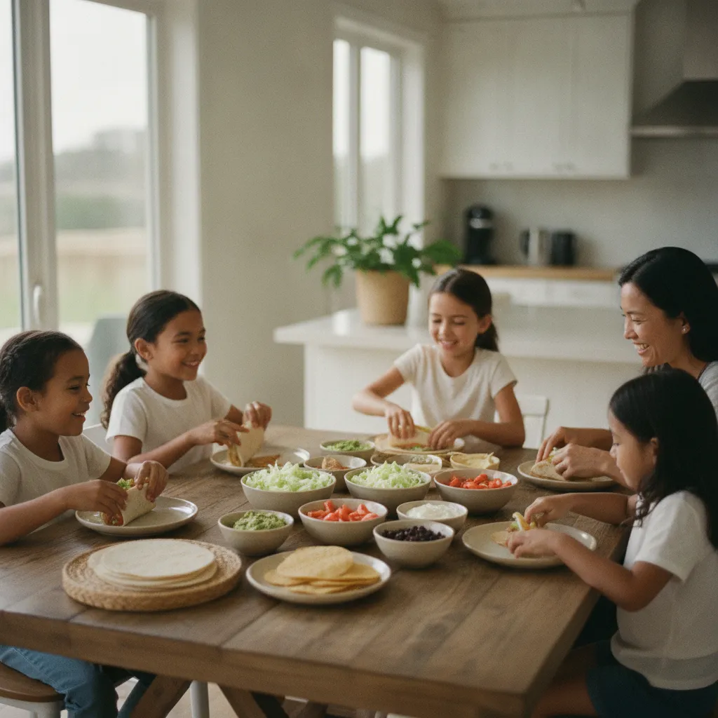 Un repas midi en famille avec des wraps à composer selon les goûts de chacun