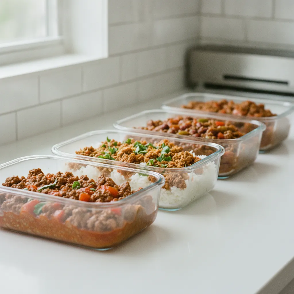 Le batch cooking de viande hachée permet de préparer plusieurs repas en une seule session