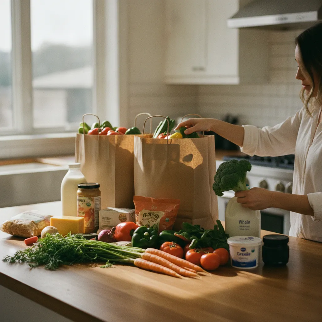 Réception et déballage d'une commande Picnic avec produits frais et épicerie