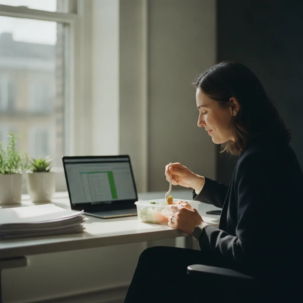 Pause déjeuner au bureau avec un plat préparé type meal prep