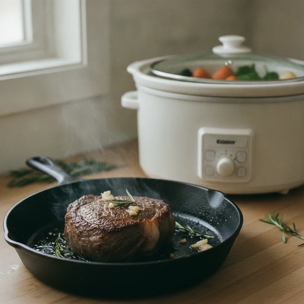 Saisir la viande avant la cuisson lente apporte des arômes de caramélisation irremplaçables
