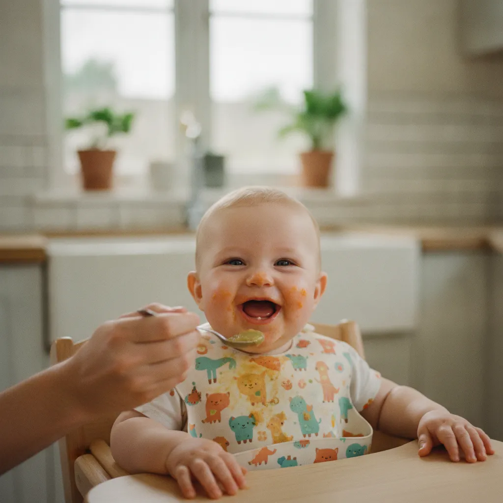 À 9 mois, bébé découvre les nouvelles textures et saveurs lors du dîner
