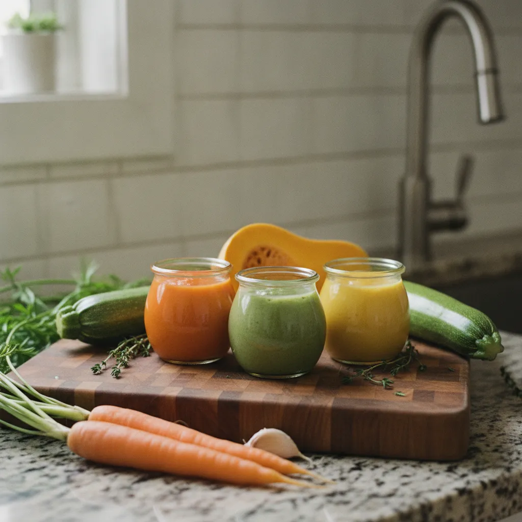 Des purées variées préparées en batch cooking pour les dîners de la semaine