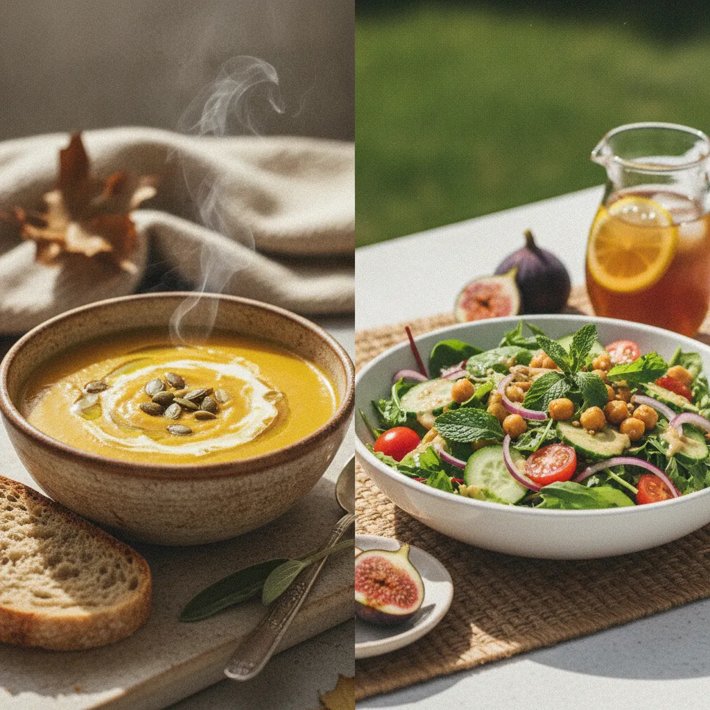 Des repas sans viande adaptés à chaque saison : soupe d'hiver et salade d'été