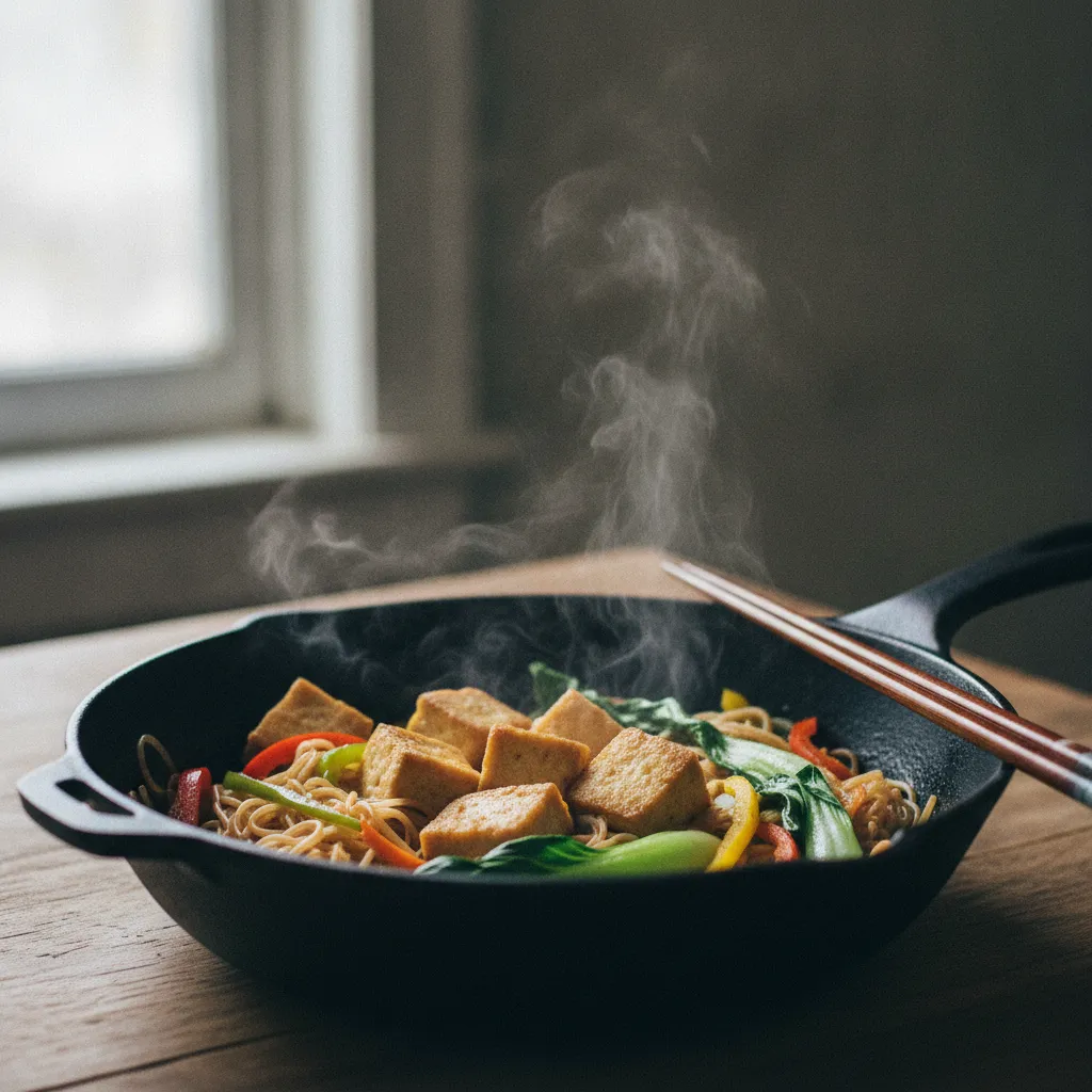 Wok de nouilles sautées au tofu, prêt en 20 minutes chrono