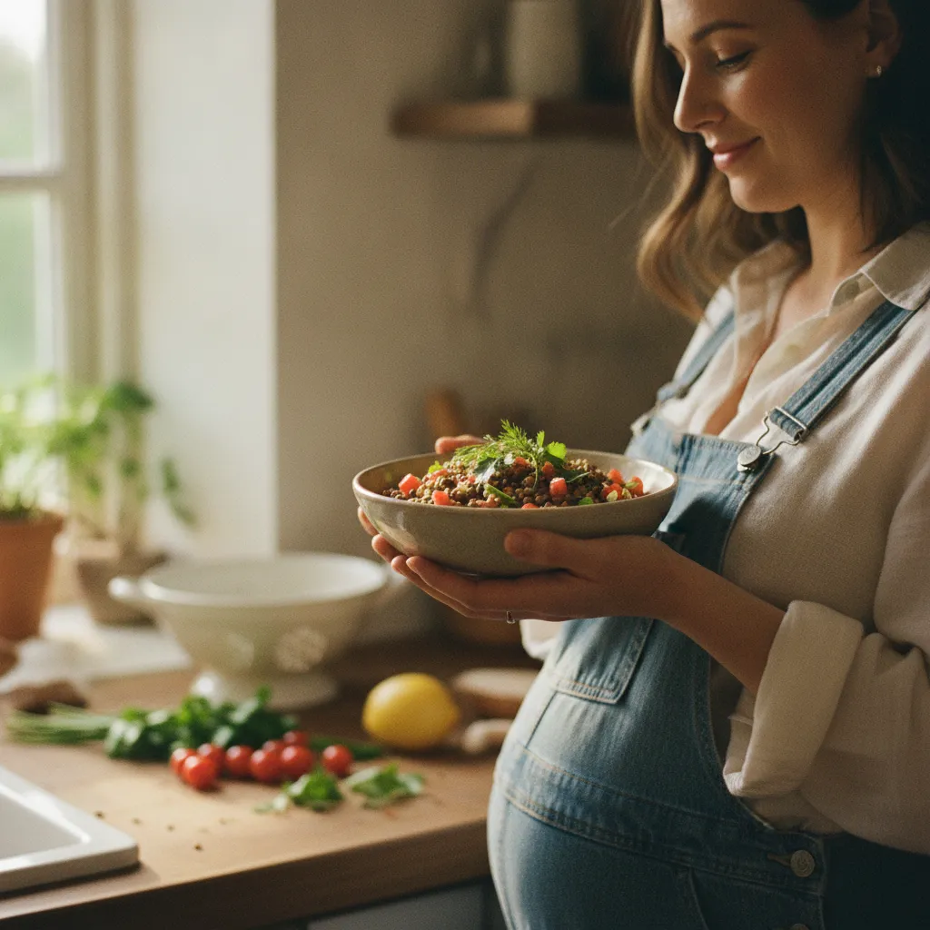 Une salade de lentilles accompagnée de poivron rouge pour combiner fer et vitamine C
