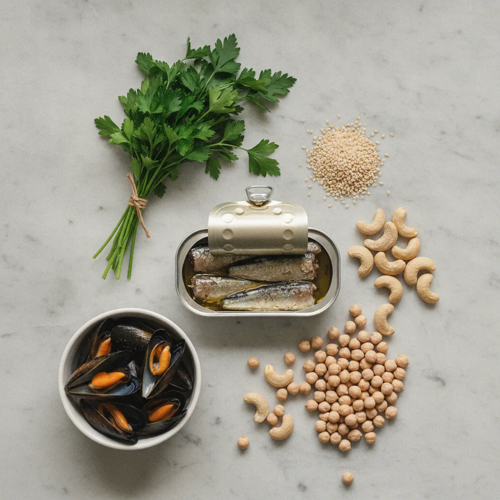 Sardines, moules, noix de cajou et pois chiches : un panorama des sources de fer variées