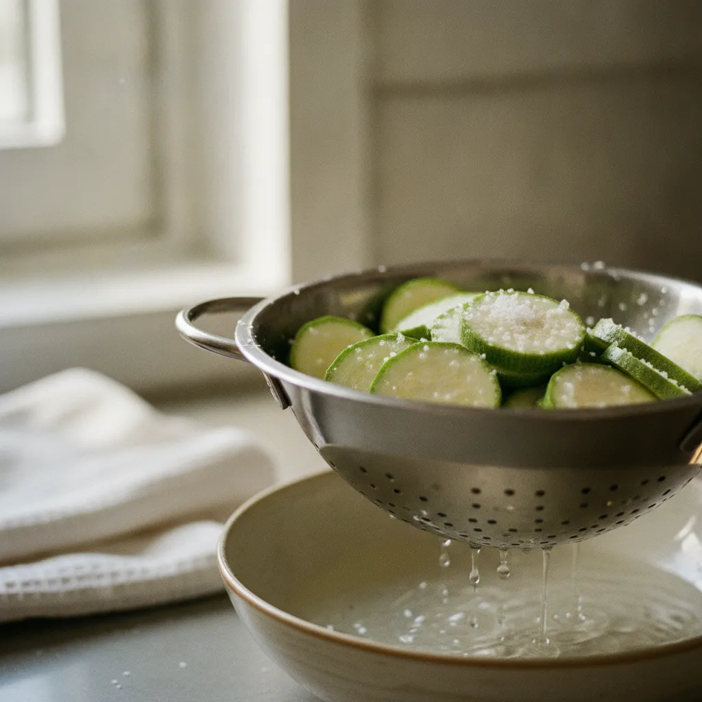 Le dégorgeage au sel extrait une partie de l'eau contenue dans les courgettes