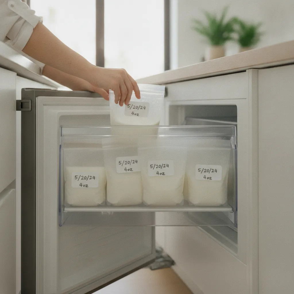 Ranger les sachets de lait au fond du congélateur en respectant l'ordre chronologique